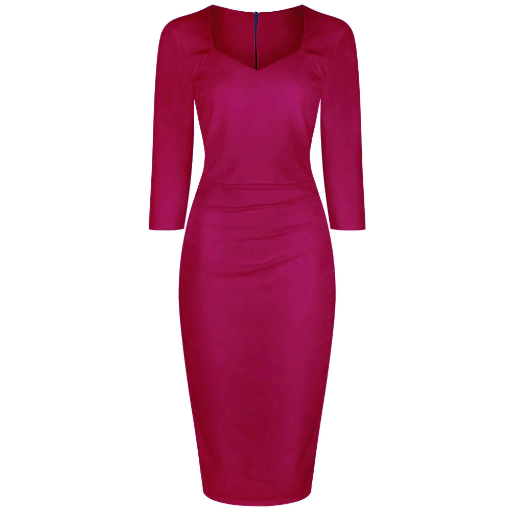 Amaranth Purple 1940's Vintage 3/4 Sleeve Bodycon Pencil Dress