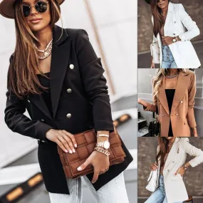 Autumn Solid Color Long-sleeved Double-breasted Blazer Small Suit Jacket