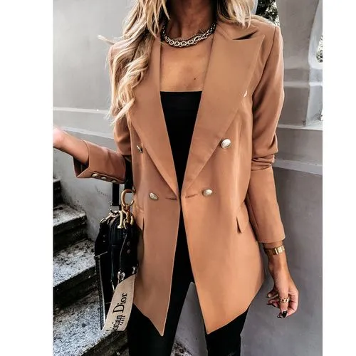 Autumn Solid Color Long-sleeved Double-breasted Blazer Small Suit Jacket