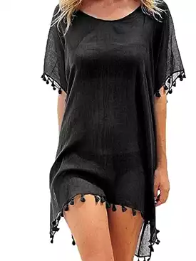 Beach Dress Women's Swimwear Cover-Up: Solid Color Ruffle Swimsuit Cover-Up