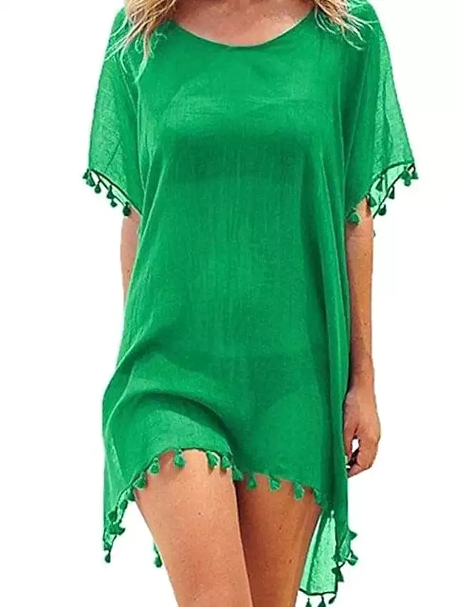 Beach Dress Women's Swimwear Cover-Up: Solid Color Ruffle Swimsuit Cover-Up