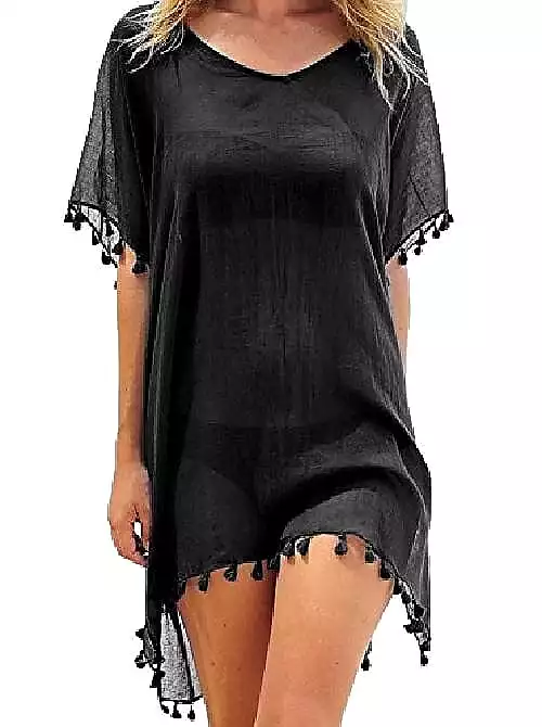 Beach Dress Women's Swimwear Cover-Up: Solid Color Ruffle Swimsuit Cover-Up