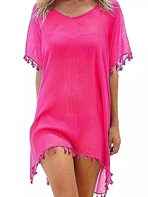 Beach Dress Women's Swimwear Cover-Up: Solid Color Ruffle Swimsuit Cover-Up