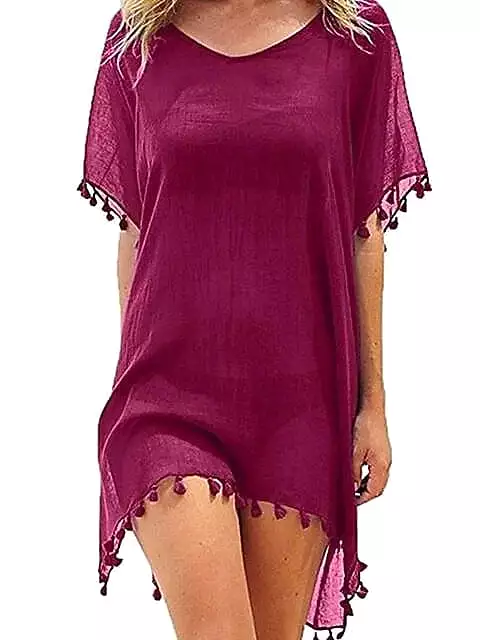 Beach Dress Women's Swimwear Cover-Up: Solid Color Ruffle Swimsuit Cover-Up