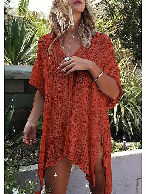 Beach-Ready Women's Crochet Hole Swimsuit Cover-Up Dress