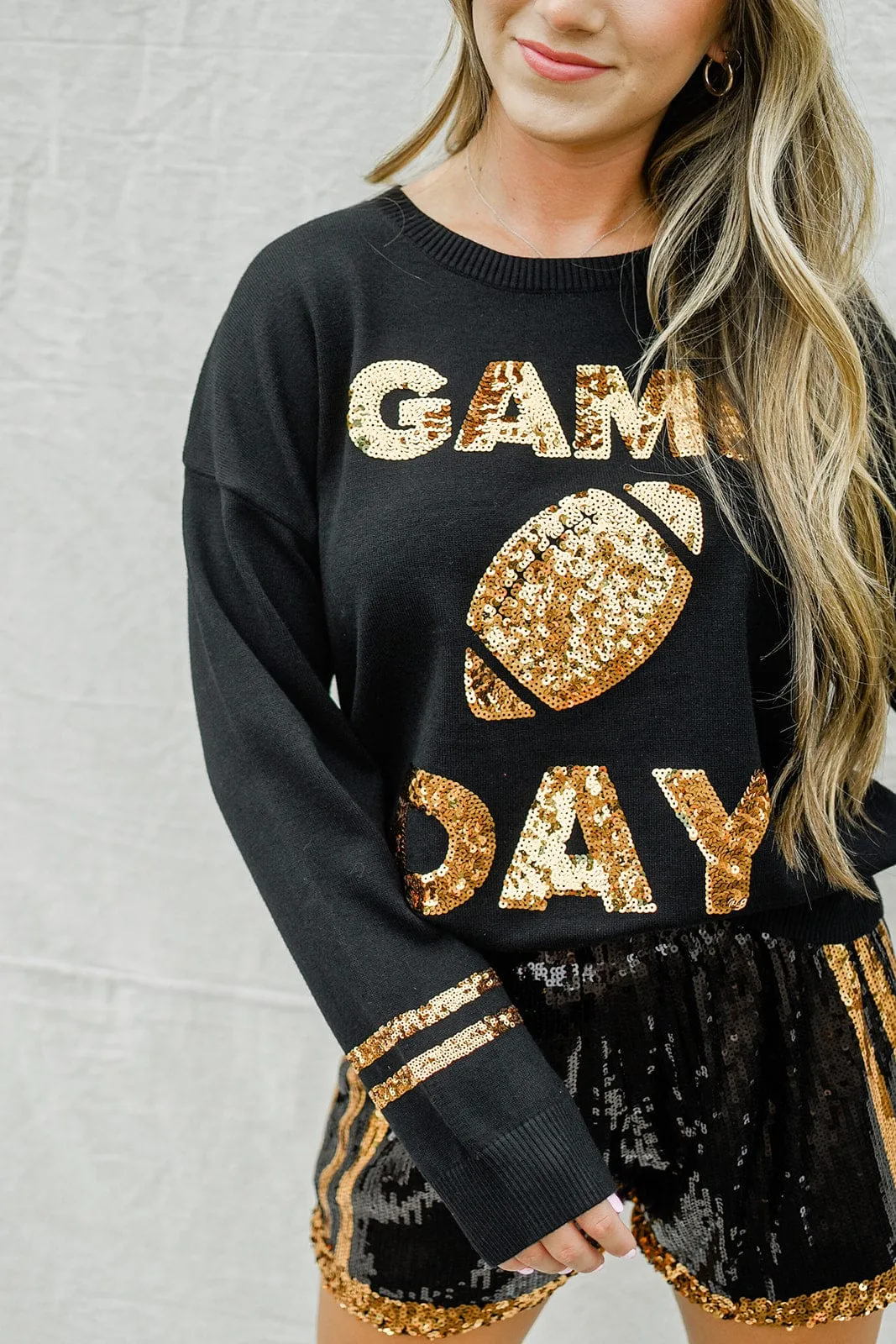 Black & Gold Sequin Jersey Shorts