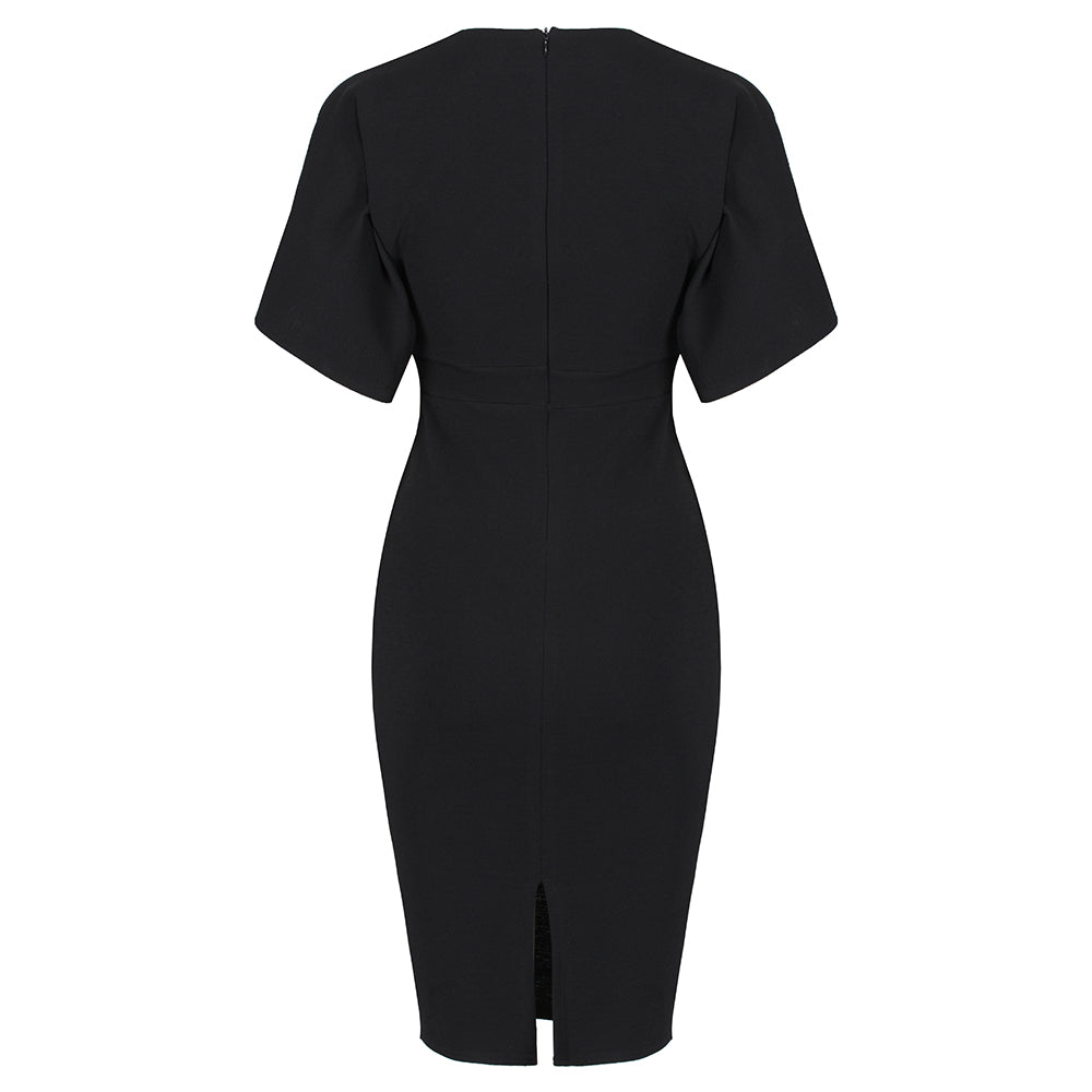 Black 1/2 Sleeve 40s Pin-up Wrap Pencil Wiggle Dress