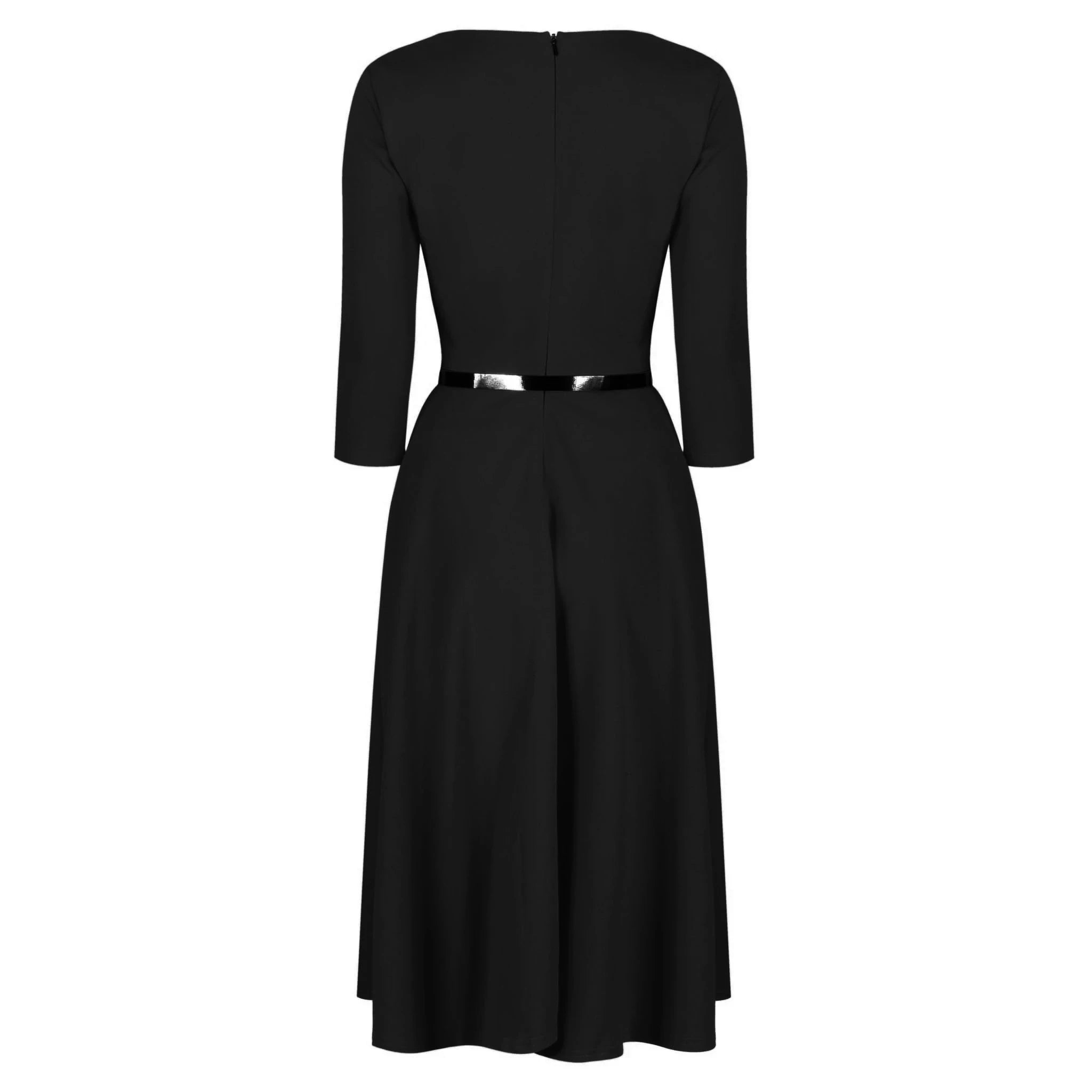 Black 3/4 Sleeve Sweetheart Neckline 50s Swing Dress