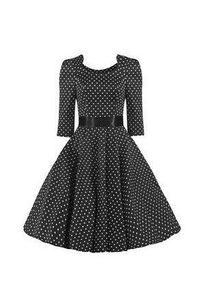 Black and White Polka Dot Long Sleeve Swing Dress