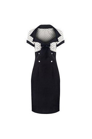 Black and White Polka Dot Top Retro 50s Pencil Dress