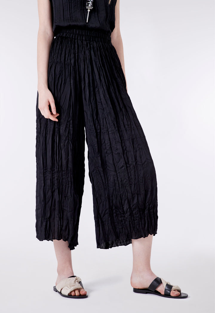 Black Crinkle Wide Leg Trouser