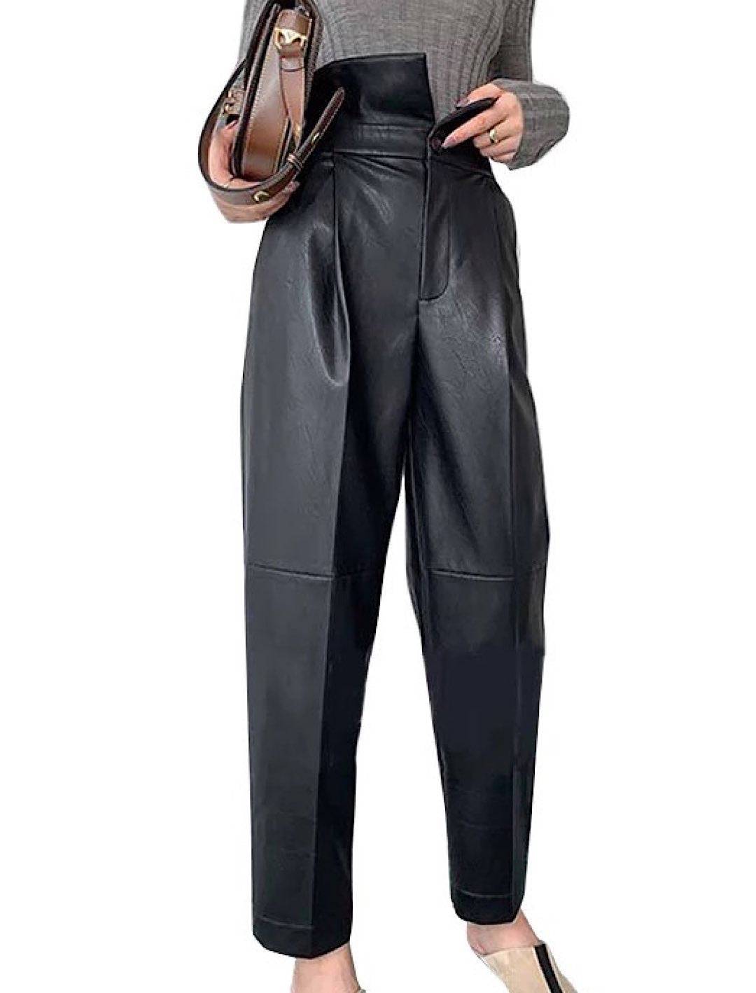 Black Faux Leather High Waisted Trousers