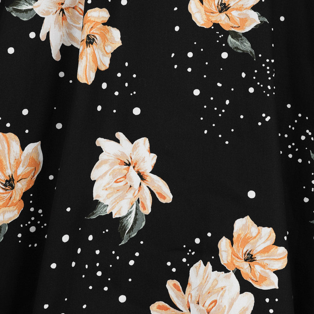 Black Floral Stardust 3/4 Sleeve Vintage Swing Dress