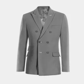  Blazer cruzada gris solapa en pico de entretiempo