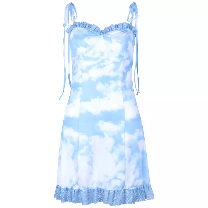 “BLUE SKY&WHITE CLOUD” LACE SLING DRESS BY71095