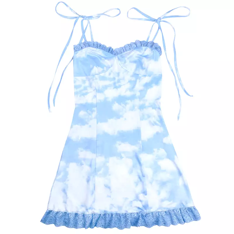 “BLUE SKY&WHITE CLOUD” LACE SLING DRESS BY71095