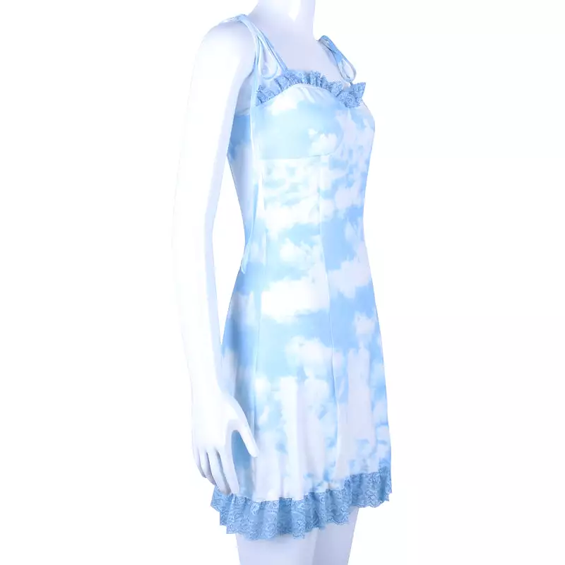 “BLUE SKY&WHITE CLOUD” LACE SLING DRESS BY71095