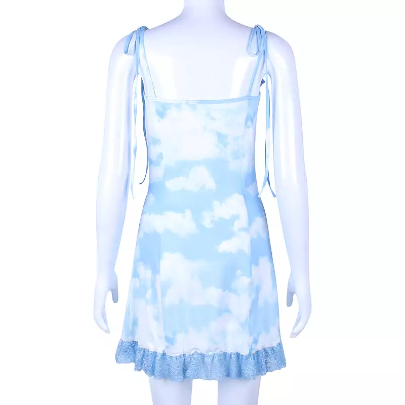 “BLUE SKY&WHITE CLOUD” LACE SLING DRESS BY71095