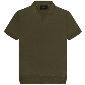 BOSS L-Tesoro Silk Knitted Polo Green