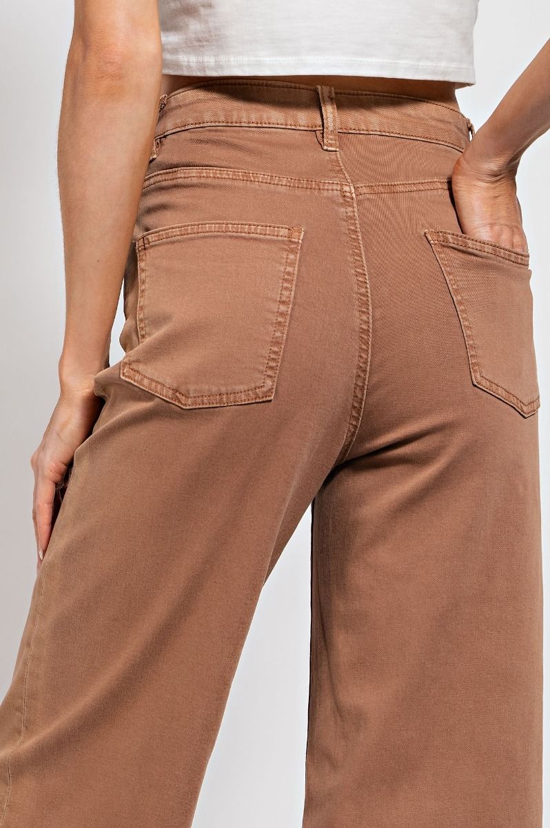 Button Front Stretch Twill Bell Bottom Pants