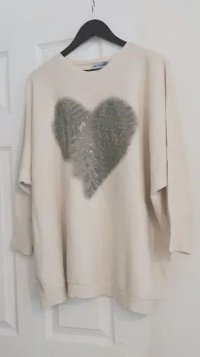 Clarissa  - Cream Sparkling Heart Knitted Jumper