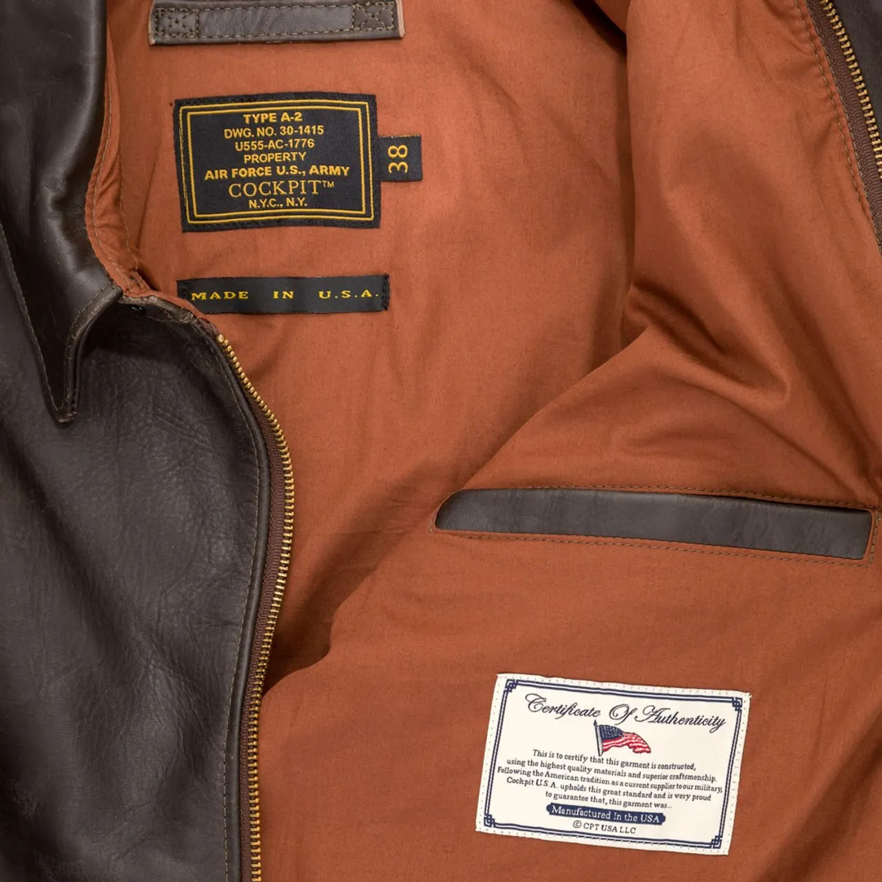 Cockpit USA 40th Anniversary A-2 Flight Jacket Brown USA Made