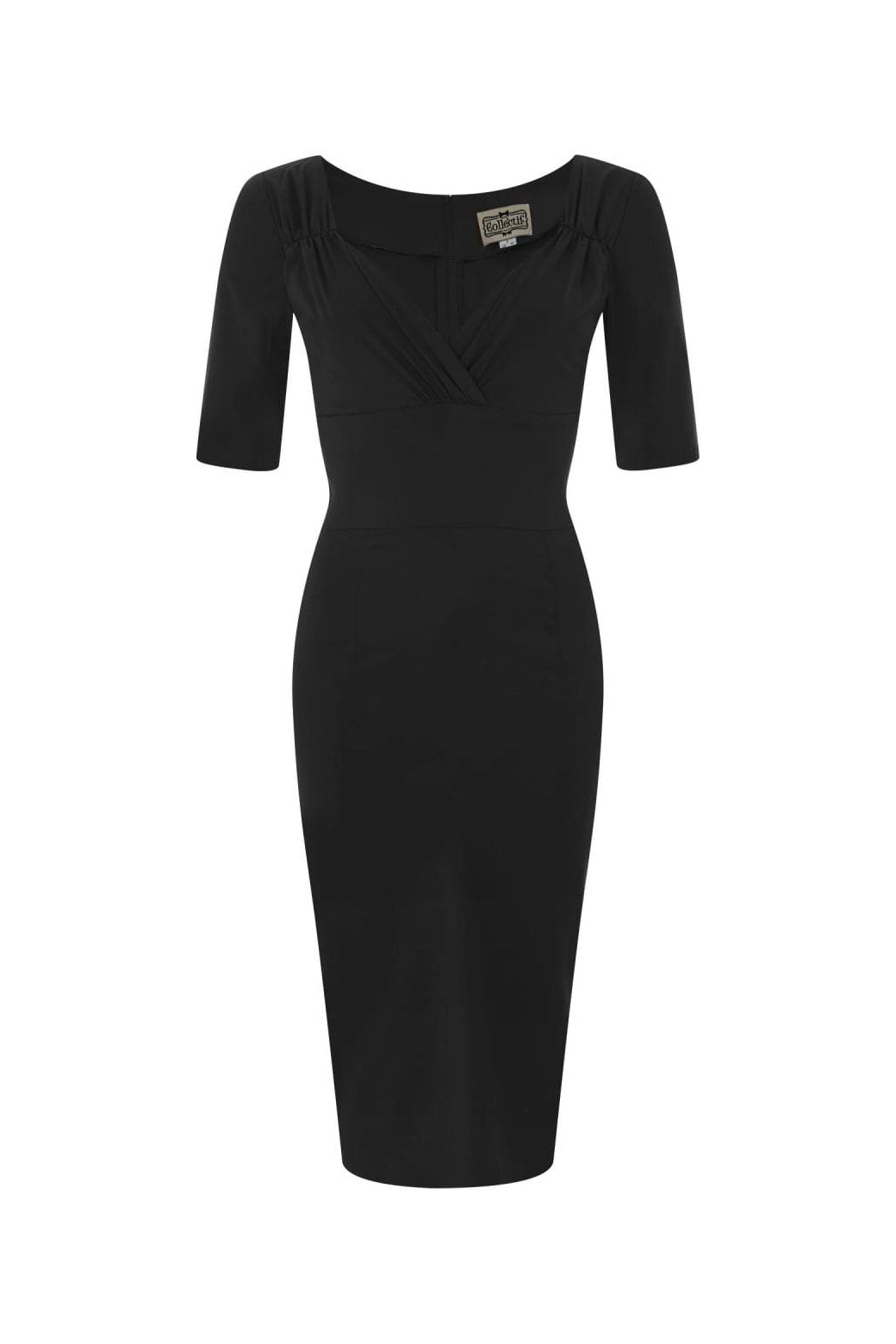 Collectif Black Half Sleeve Sweetheart Neckline Wiggle Pencil Dress