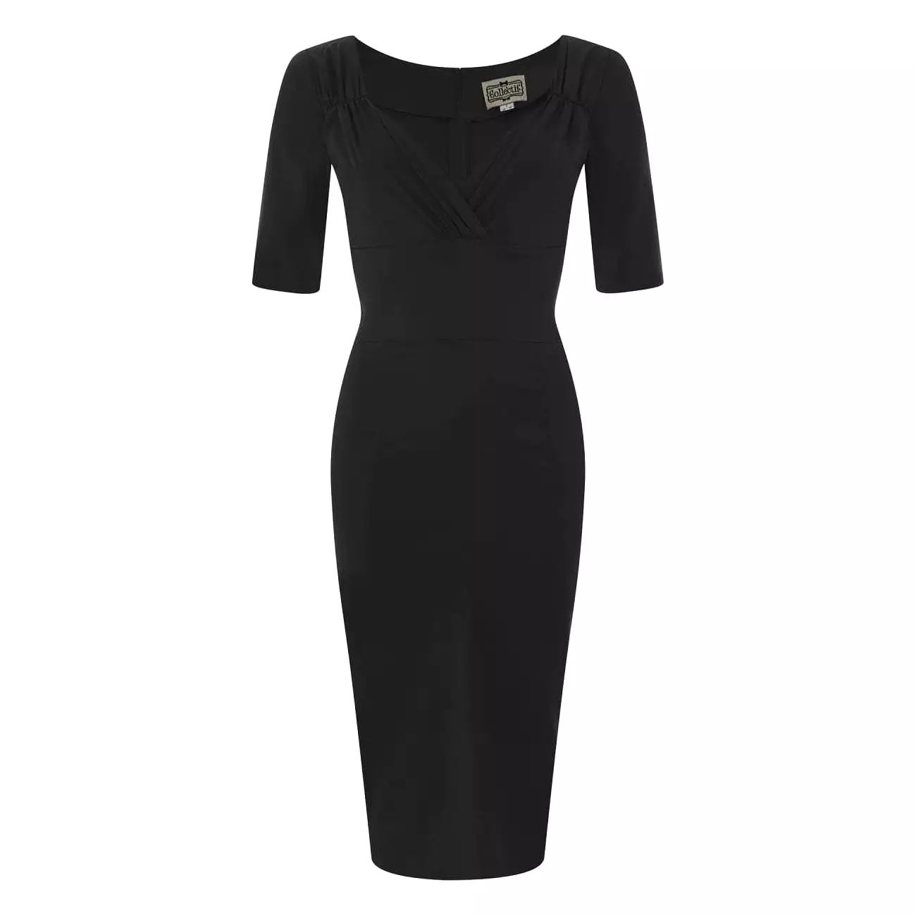 Collectif Black Half Sleeve Sweetheart Neckline Wiggle Pencil Dress