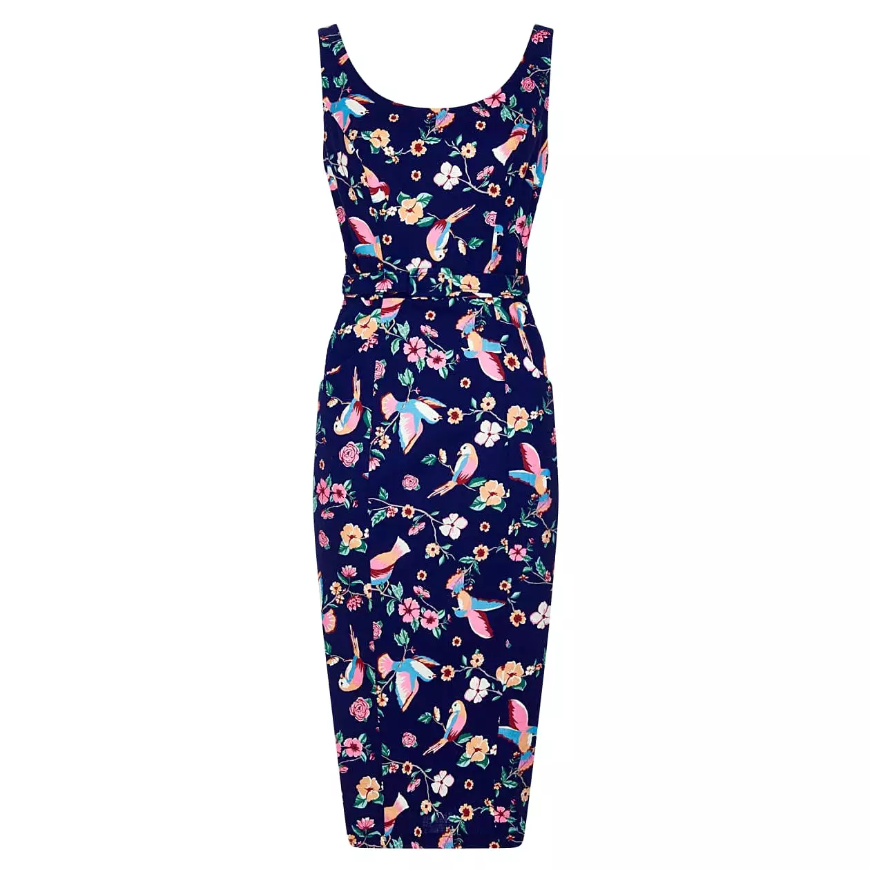 Collectif Navy Blue Bird Print Pencil Dress