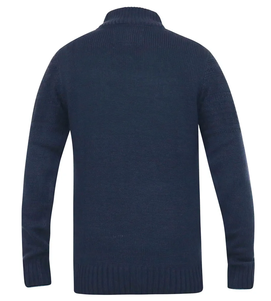 D555 Big Mens Navy Jacquard Knitted Jumper With 1/4 Zip (YATES)