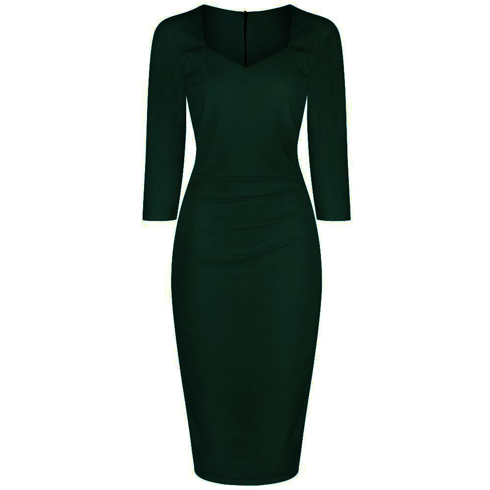 Dark Green 3/4 Sleeve Sweetheart Neckline Bodycon Wiggle Pencil Dress