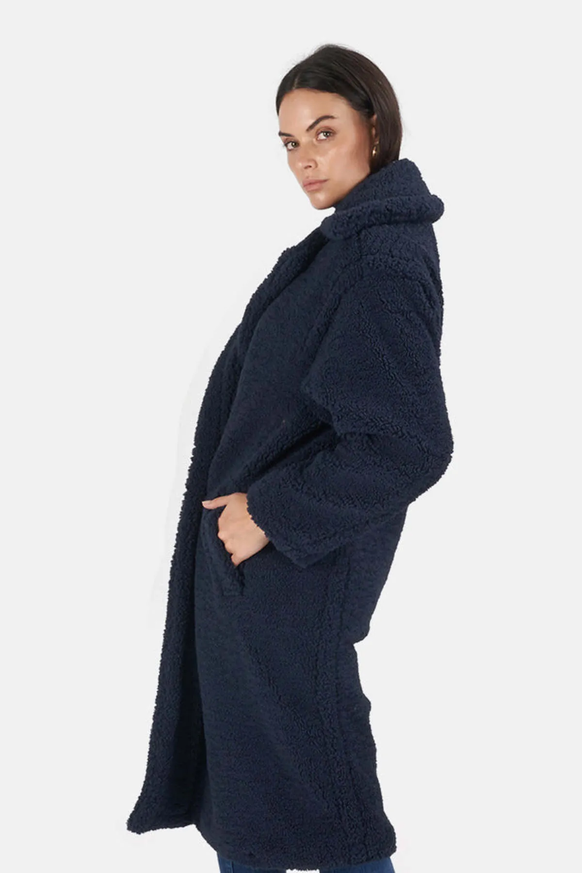 Daryna Faux Shearling Coat - Navy Blue