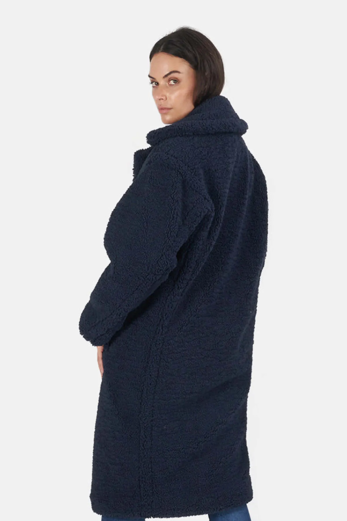 Daryna Faux Shearling Coat - Navy Blue