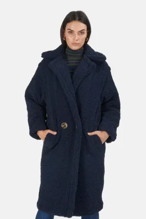 Daryna Faux Shearling Coat - Navy Blue