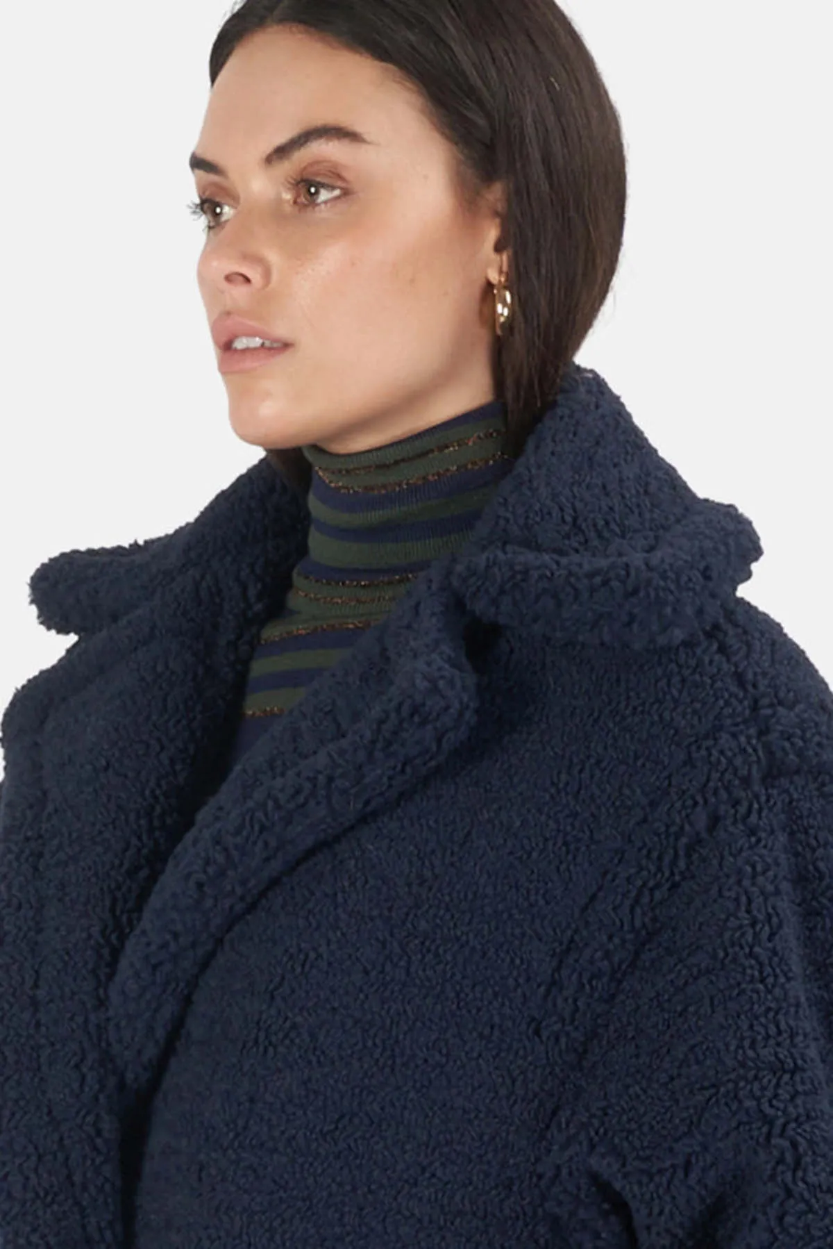 Daryna Faux Shearling Coat - Navy Blue