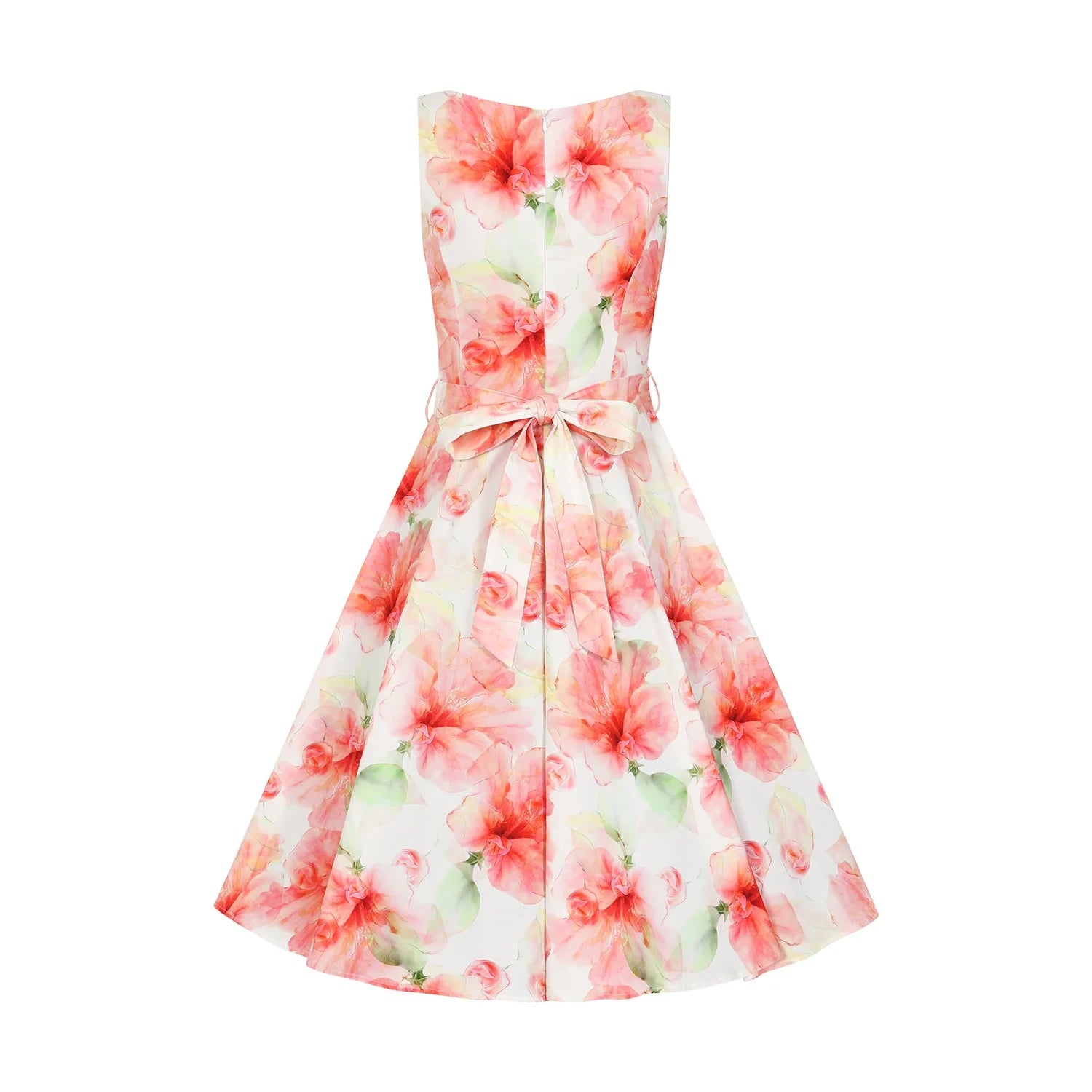 Delicate White Red Sleeveless Floral Print Swing Tea Dress