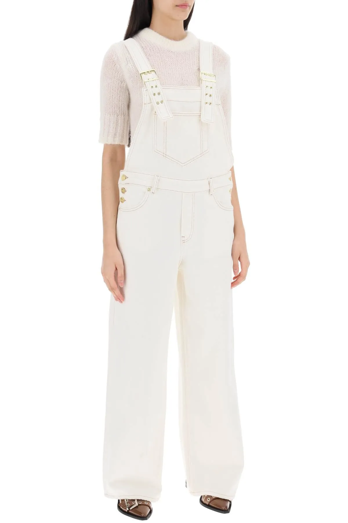 denim overall jumpsuit J1430 EGRET