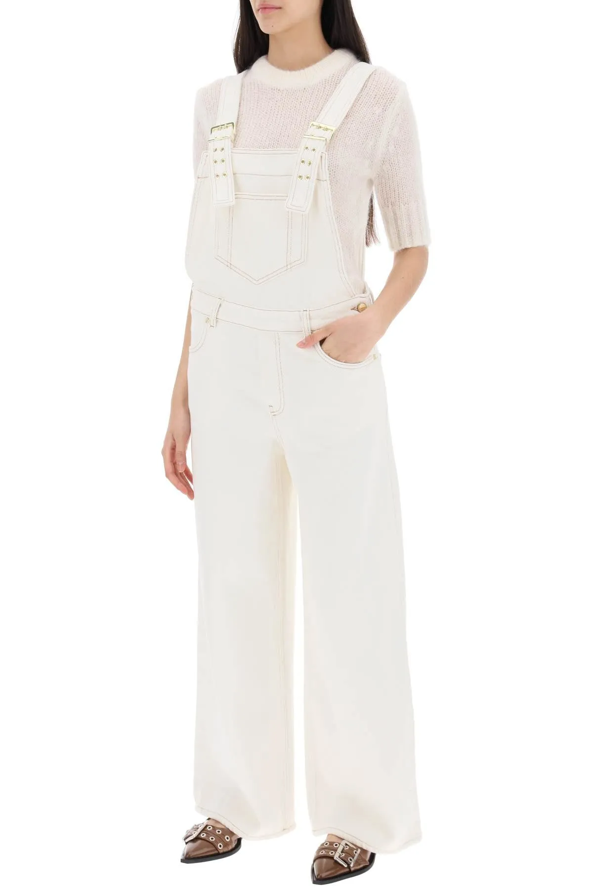 denim overall jumpsuit J1430 EGRET