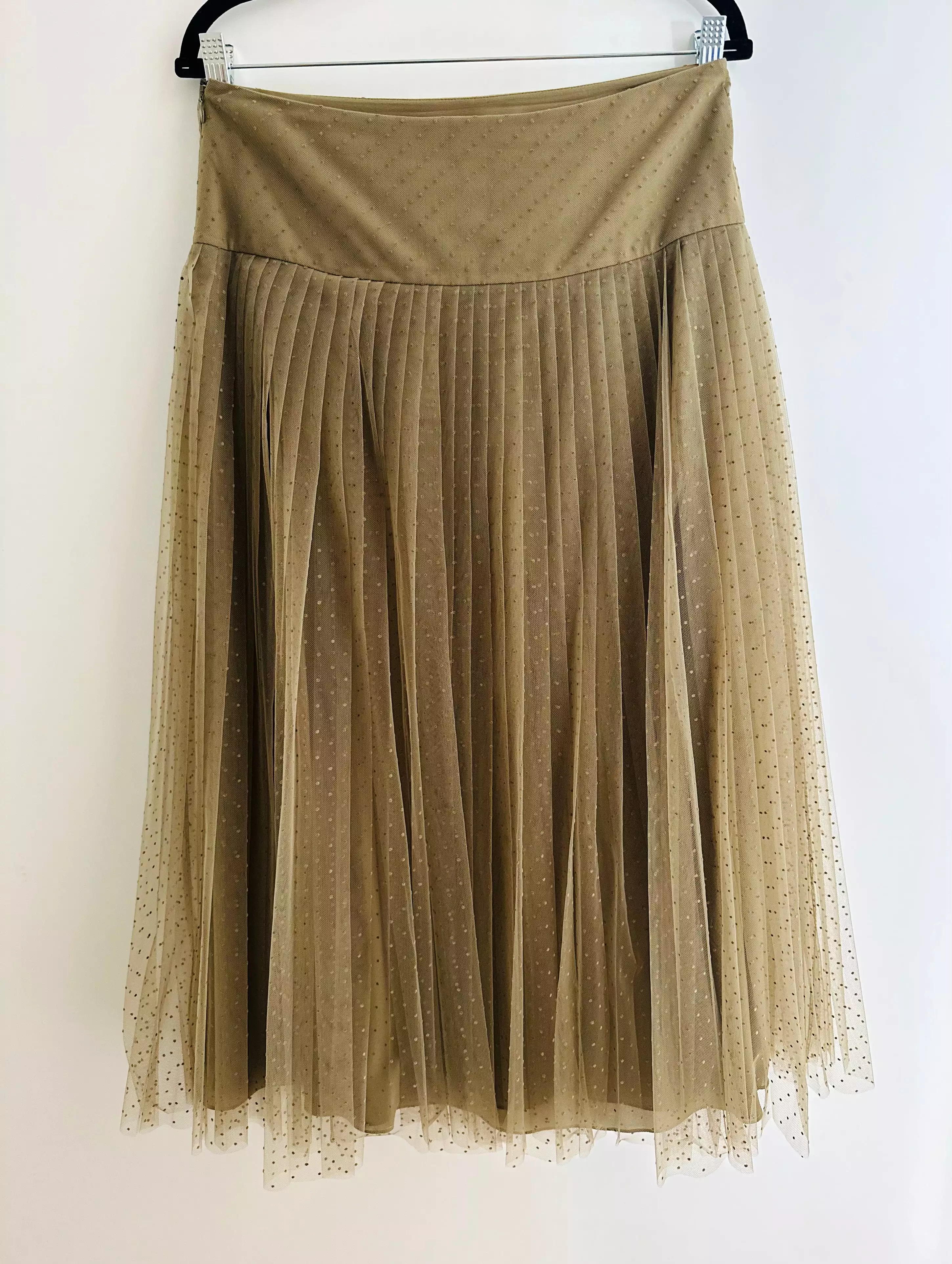 DIOR - Maxi skirt plumetis khaki with silk lining size 42 FR