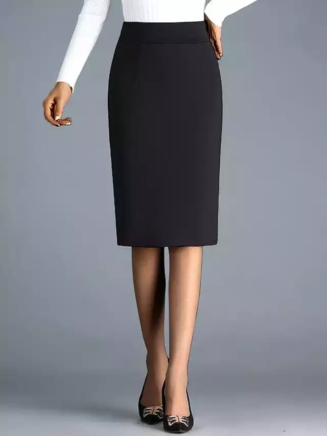 Elegant Black Midi Bodycon Work Skirt with Split Ends