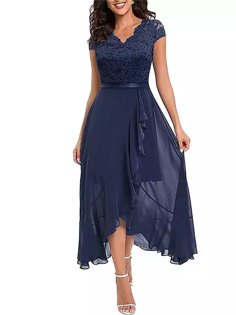 Elegant Lace V-Neck Women's Party Dress in Multiple Colors and Sizes