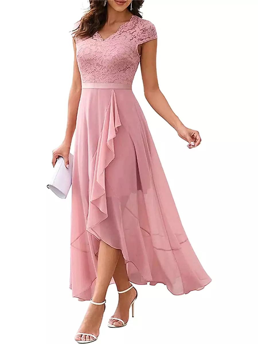 Elegant Lace V-Neck Women's Party Dress in Multiple Colors and Sizes