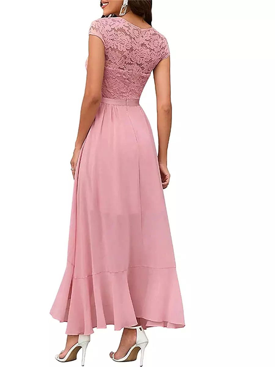 Elegant Lace V-Neck Women's Party Dress in Multiple Colors and Sizes