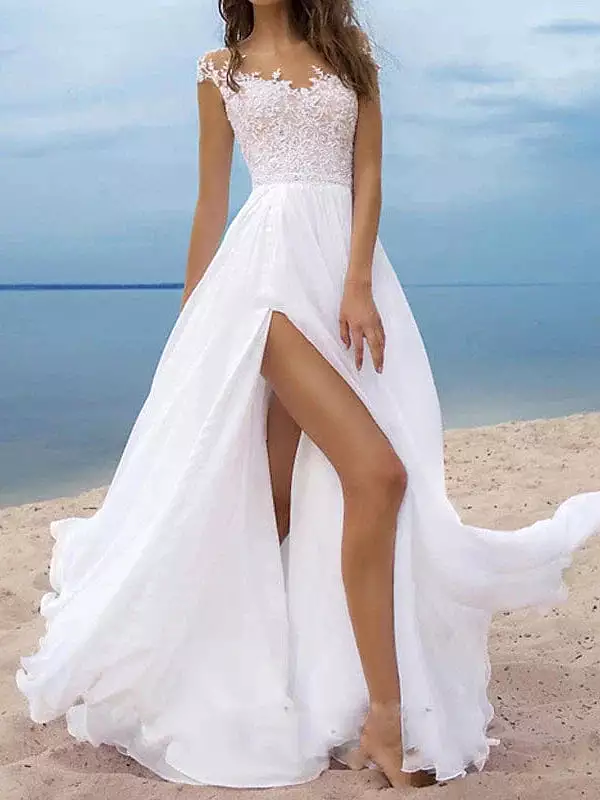 Elegant Women's Sleeveless White Lace Maxi Dress