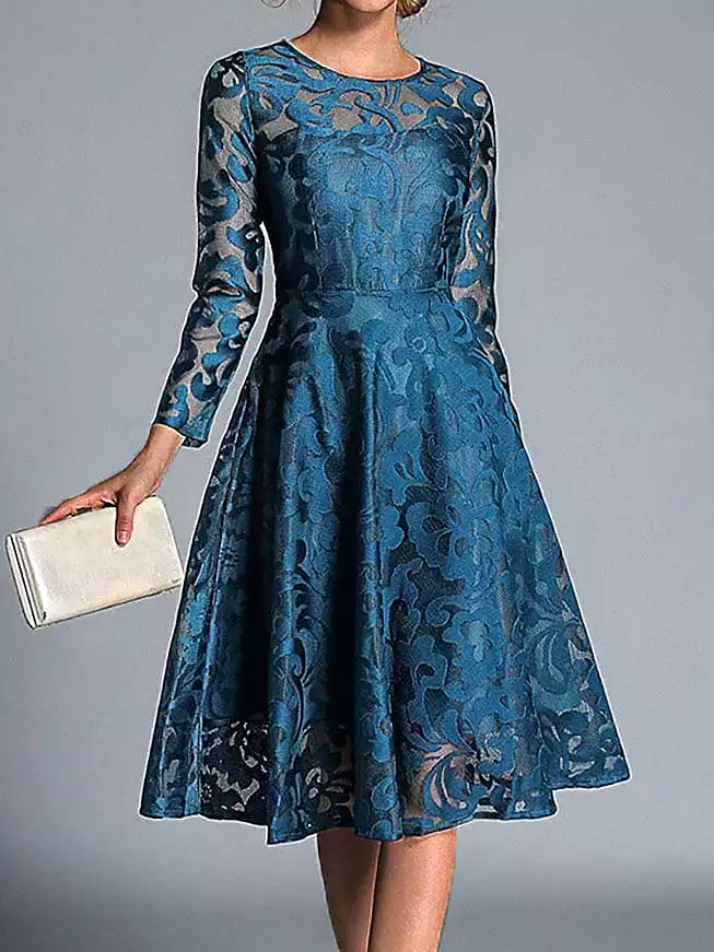 Elegant Women's Winter Lace Midi Party Dress