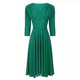 Emerald Green Crossover 3/4 Sleeve Rockabilly 50s Swing Dress