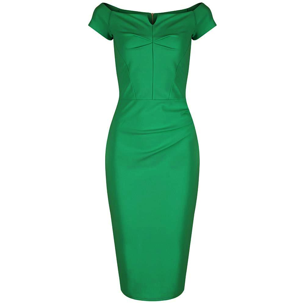 Emerald Green Notch Neck Cap Sleeve Bodycon Pencil Dress