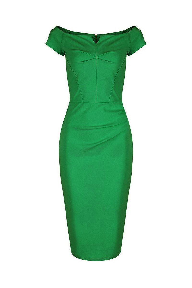 Emerald Green Notch Neck Cap Sleeve Bodycon Pencil Dress