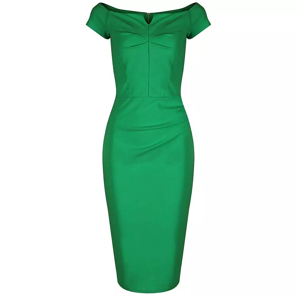 Emerald Green Notch Neck Cap Sleeve Bodycon Pencil Dress