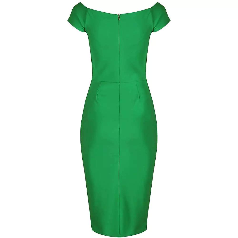 Emerald Green Notch Neck Cap Sleeve Bodycon Pencil Dress